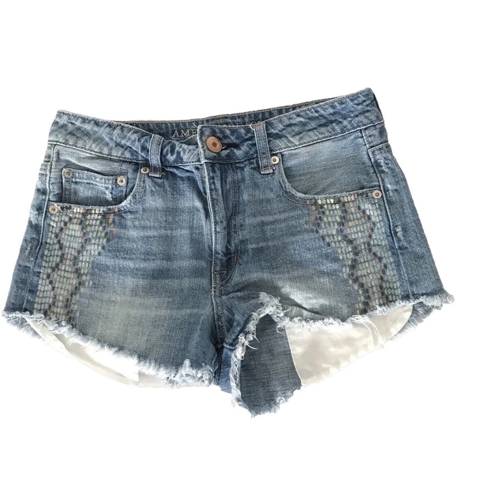 American Eagle | Women Size 4 Denim Booty Shorts High Rise Festival Cotton Jeans